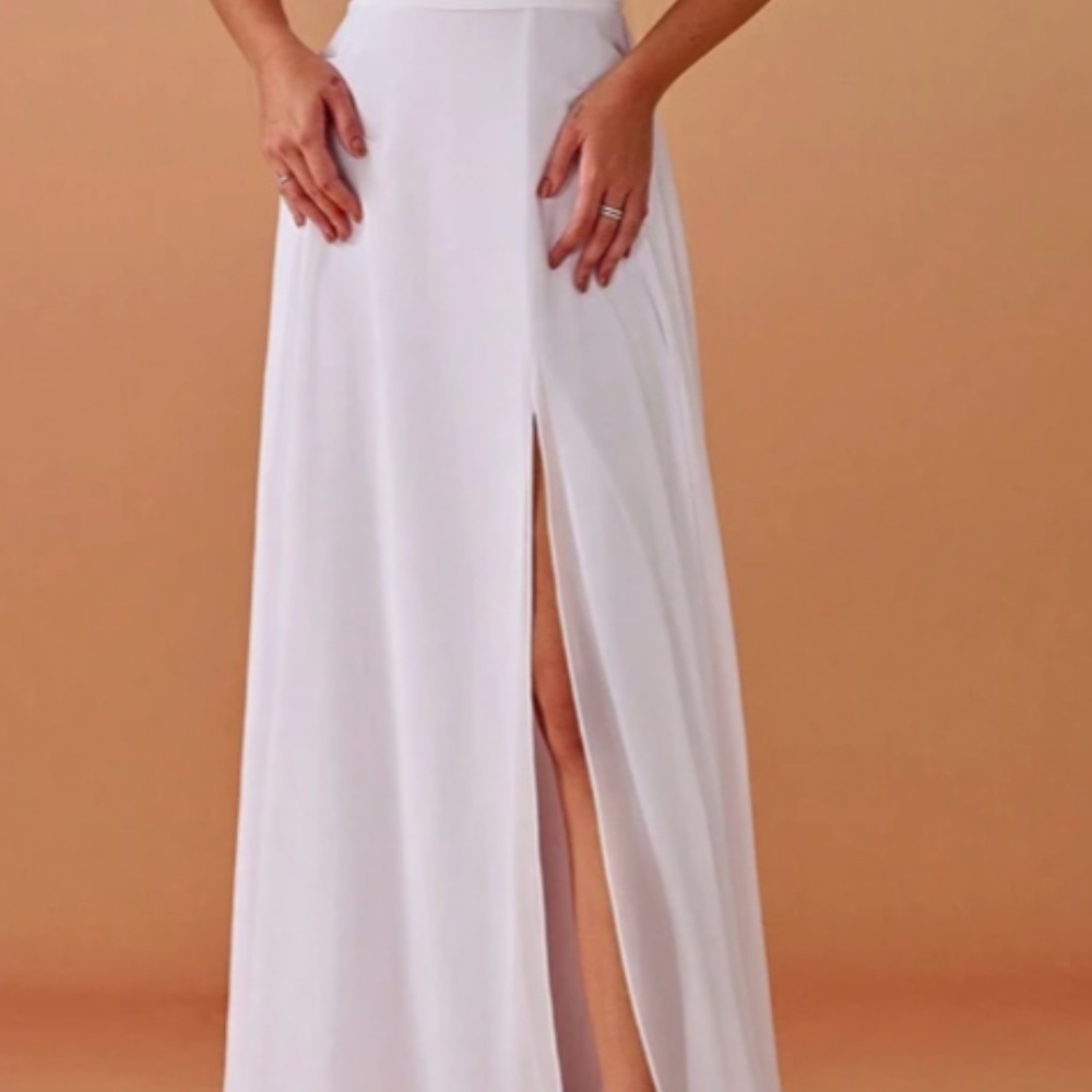 White Ruffle Off Shoulder Split Dress NWT